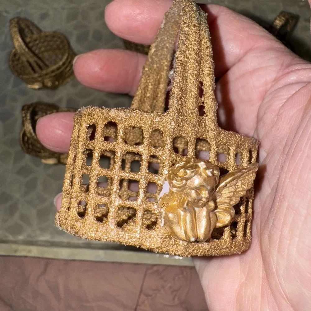 Gold Painted Napkin Ring Baskets With Cherub